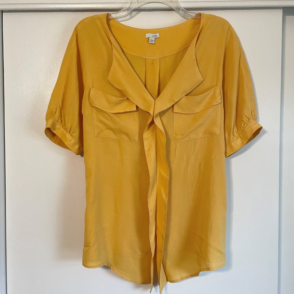 Anthropologie Odille Yellow/Gold Pullover V Neck Short Sleeve Blouse Top M